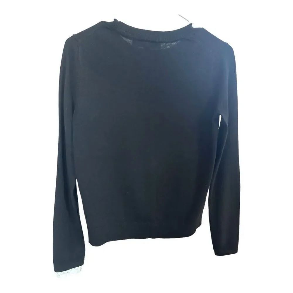 Loft Black Crew Neck Wool Blend Sweater Lace Cuffs - Size XS